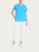 Maglietta tinta unita con manica corta in Ultralight Azzurri Donna - Ragno