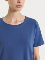 Maglietta tinta unita con manica corta in Ultralight Blu Donna - Ragno