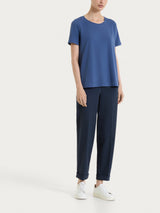 Maglietta tinta unita con manica corta in Ultralight Blu Donna - Ragno