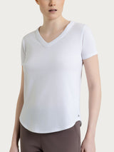 Maglietta tinta unita con scollo a V in Ultralight Bianchi Donna - Ragno