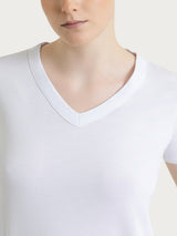 Maglietta tinta unita con scollo a V in Ultralight Bianchi Donna - Ragno