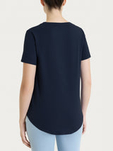 Maglietta tinta unita con scollo a V in Ultralight Blu Donna - Ragno