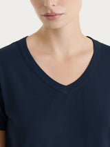 Maglietta tinta unita con scollo a V in Ultralight Blu Donna - Ragno
