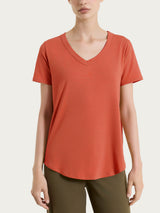 Maglietta tinta unita con scollo a V in Ultralight Rossi Donna - Ragno