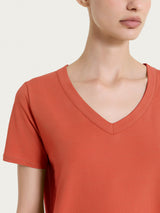 Maglietta tinta unita con scollo a V in Ultralight Rossi Donna - Ragno