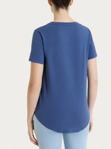 Maglietta tinta unita con scollo a V in Ultralight Blu Donna - Ragno