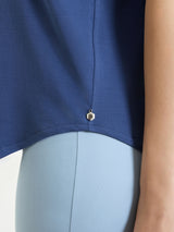 Maglietta tinta unita con scollo a V in Ultralight Blu Donna - Ragno