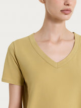 Maglietta tinta unita con scollo a V in Ultralight Verdi Donna - Ragno