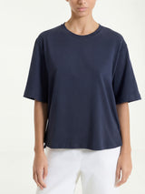 Maglietta boxy tinta unita in Ultralight Blu Donna - Ragno