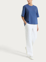 Maglietta boxy tinta unita in Ultralight Blu Donna - Ragno