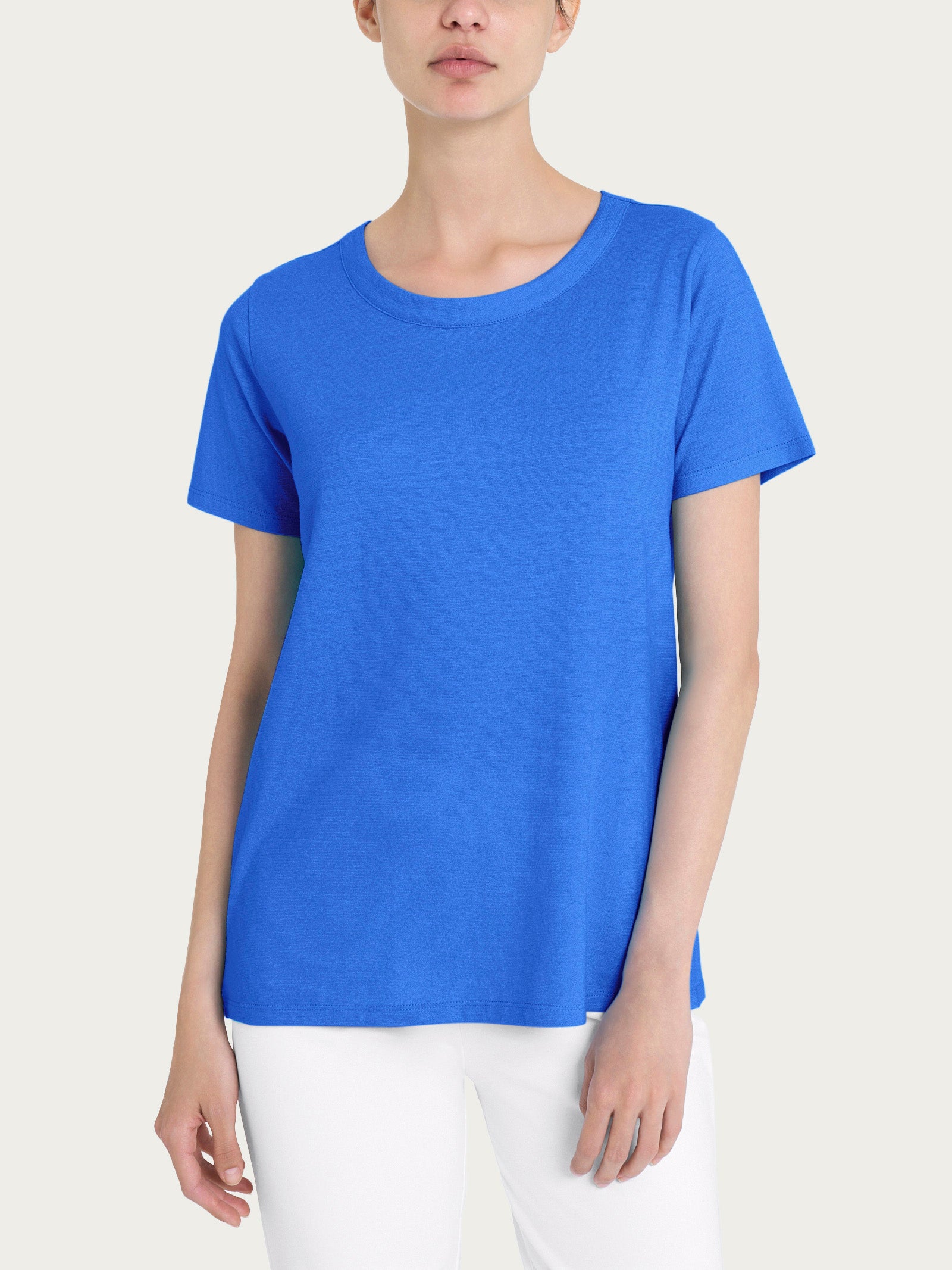 Maglietta girocollo in slub jersey di cotone Blu Donna - Ragno