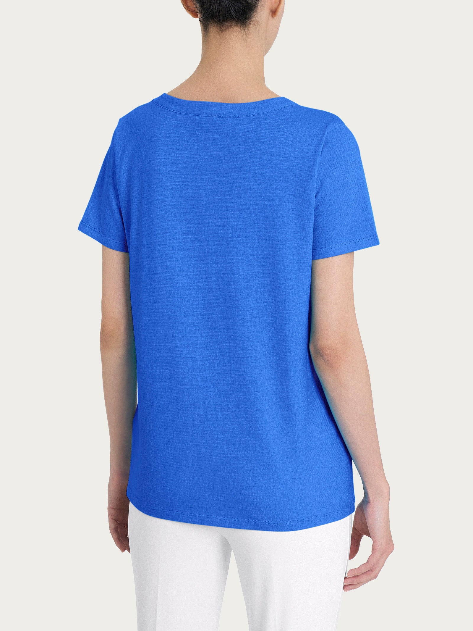 Maglietta girocollo in slub jersey di cotone Blu Donna - Ragno