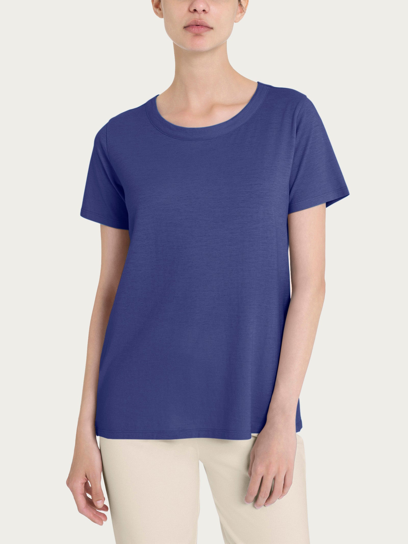 Maglietta girocollo in slub jersey di cotone Blu Donna - Ragno