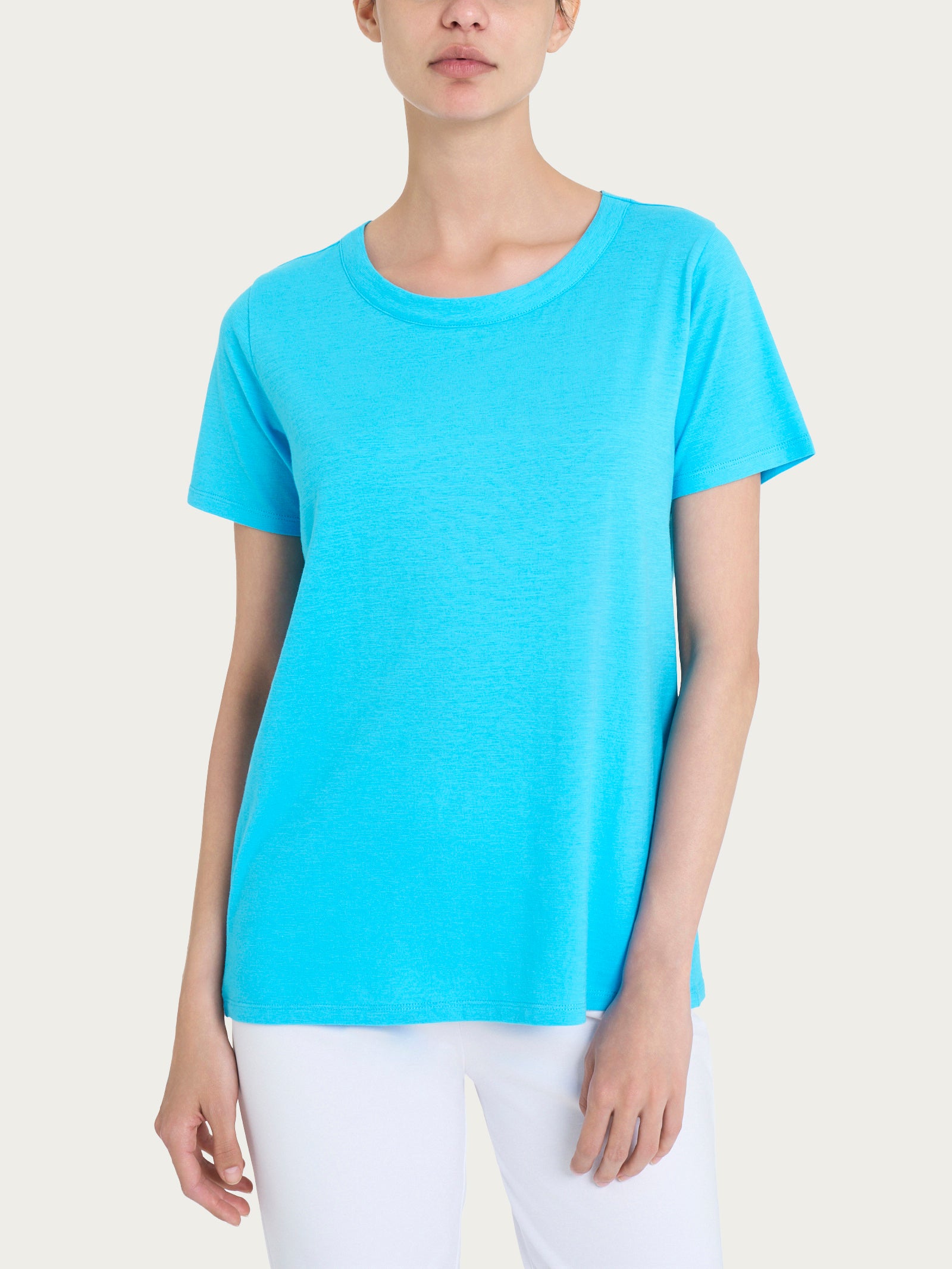 Maglietta girocollo in slub jersey di cotone Azzurri Donna - Ragno