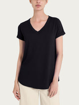 Maglietta con Scollo a V in slub jersey di cotone Neri Donna - Ragno