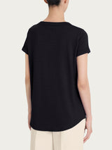 Maglietta con Scollo a V in slub jersey di cotone Neri Donna - Ragno