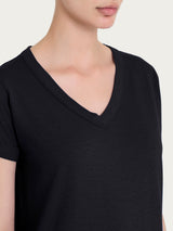 Maglietta con Scollo a V in slub jersey di cotone Neri Donna - Ragno