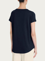 Maglietta con Scollo a V in slub jersey di cotone Blu Donna - Ragno