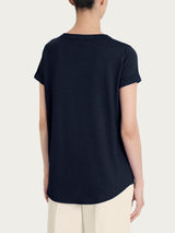 Maglietta con Scollo a V in slub jersey di cotone Blu Donna - Ragno