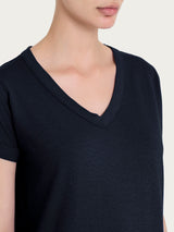 Maglietta con Scollo a V in slub jersey di cotone Blu Donna - Ragno