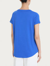 Maglietta con Scollo a V in slub jersey di cotone Blu Donna - Ragno