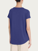 Maglietta con Scollo a V in slub jersey di cotone Blu Donna - Ragno