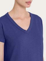 Maglietta con Scollo a V in slub jersey di cotone Blu Donna - Ragno