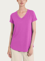 Maglietta con Scollo a V in slub jersey di cotone Viola Donna - Ragno