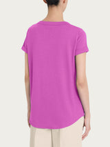 Maglietta con Scollo a V in slub jersey di cotone Viola Donna - Ragno