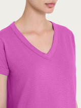 Maglietta con Scollo a V in slub jersey di cotone Viola Donna - Ragno