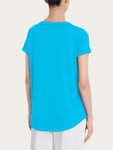 Maglietta con Scollo a V in slub jersey di cotone Azzurri Donna - Ragno