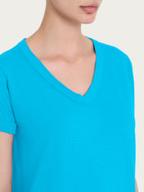 Maglietta con Scollo a V in slub jersey di cotone Azzurri Donna - Ragno