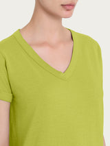 Maglietta con Scollo a V in slub jersey di cotone Verdi Donna - Ragno