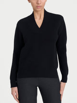 Jersey asimétrico con cuello en V de Super Soft Negro para mujer - Ragno