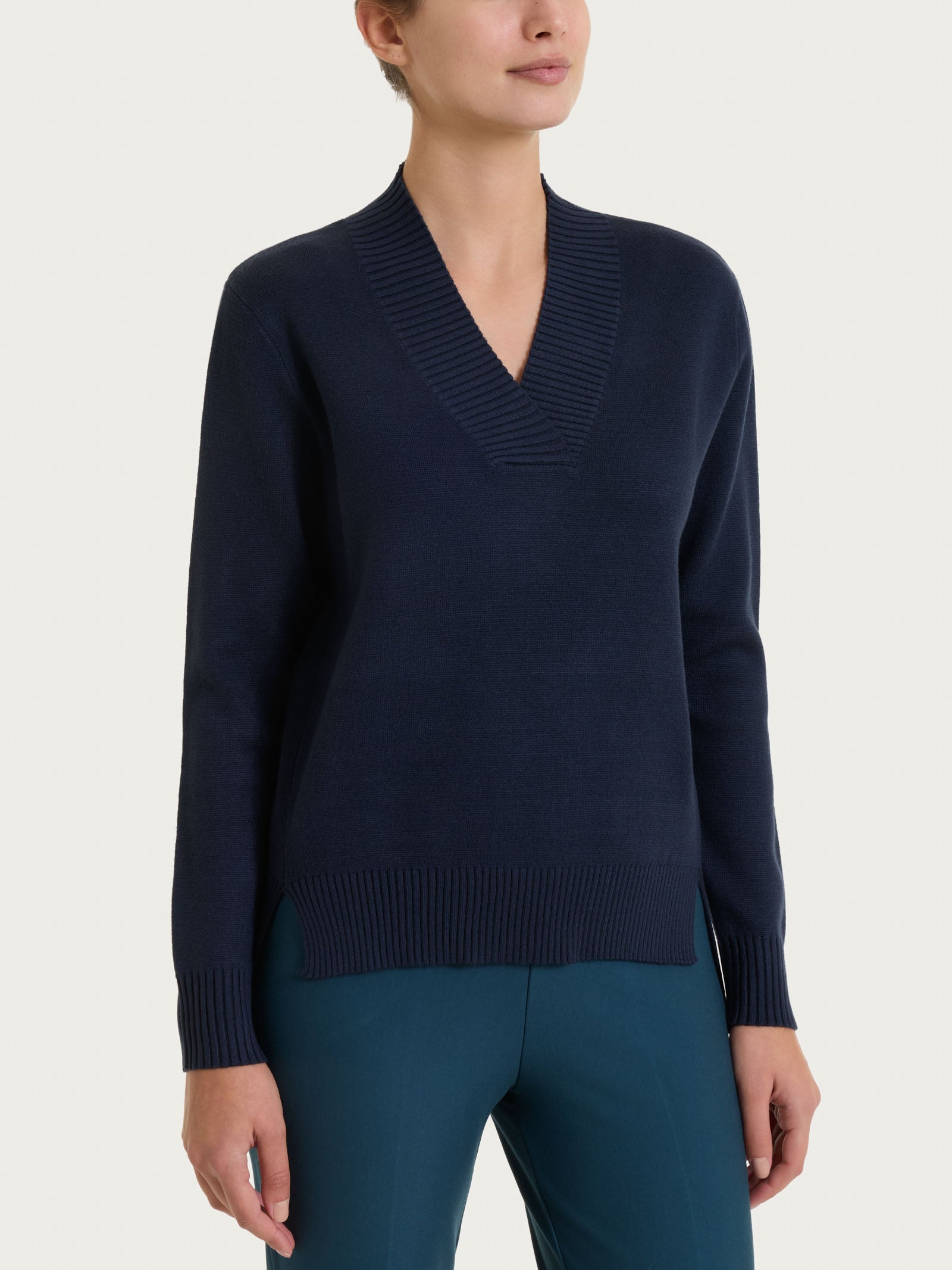 Maglione da donna a collo alto in maglia casual a maniche lunghe pullover maglione da donna con scollo a V a contrasto di colore maglione lavorato a, Blu, S Maglione da donna a collo alto in maglia casual a maniche lunghe pullover maglione da donna con scollo a V a contrasto di colore maglione lavorato a, Blu, S