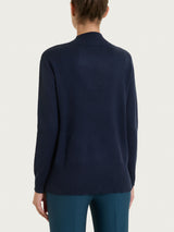 Maglia asimmetrica con scollo a V in Super Soft Blu Donna - Ragno