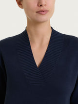 Maglia asimmetrica con scollo a V in Super Soft Blu Donna - Ragno