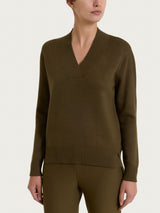 Maglia asimmetrica con scollo a V in Super Soft Verdi Donna - Ragno