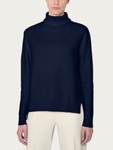 Jersey de cuello alto asimétrico «Super Soft» azul para mujer - Ragno