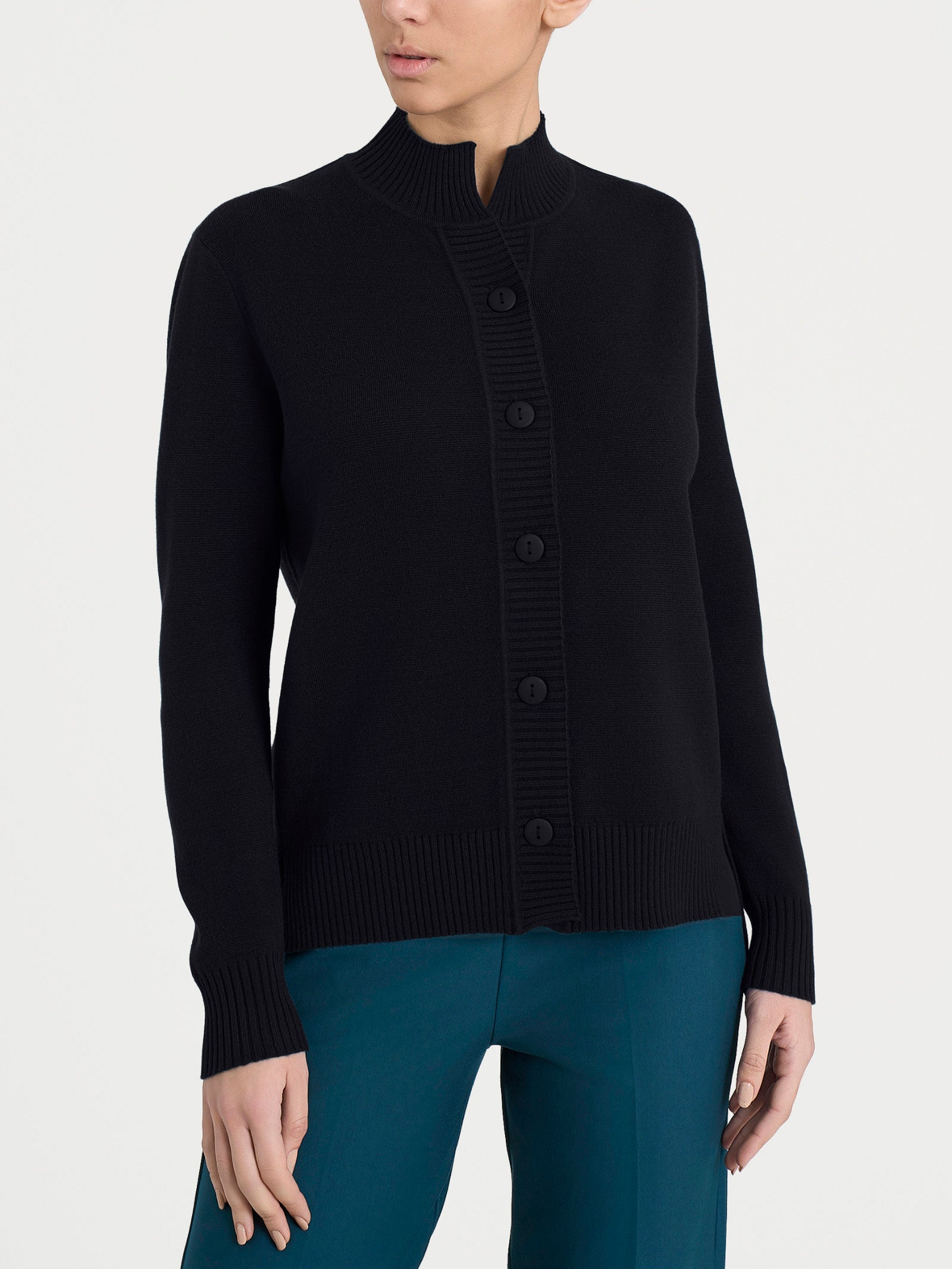 Cardigan asimmetrico con collo alto in Super Soft Neri Donna - Ragno