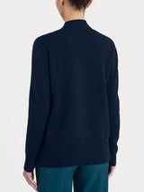 Cárdigan asimétrico con cuello alto en azul «Super Soft» para mujer - Ragno