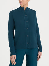 Cardigan asimmetrico con collo alto in Super Soft Blu Donna - Ragno