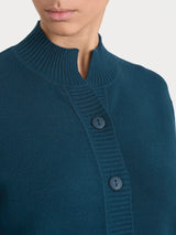 Cardigan asimmetrico con collo alto in Super Soft Blu Donna - Ragno