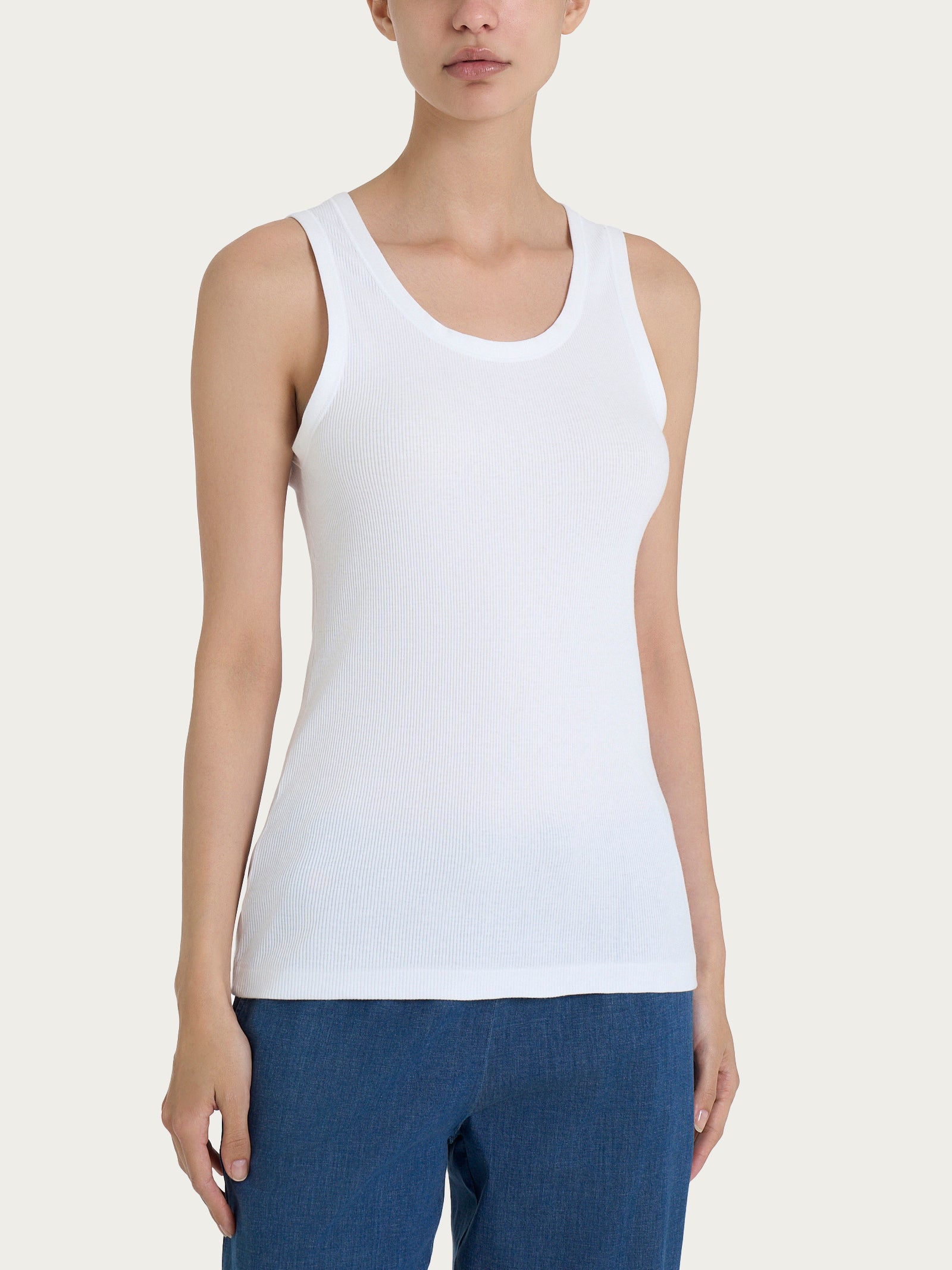 Wide shoulder tank top in cotton rib White – Ragno