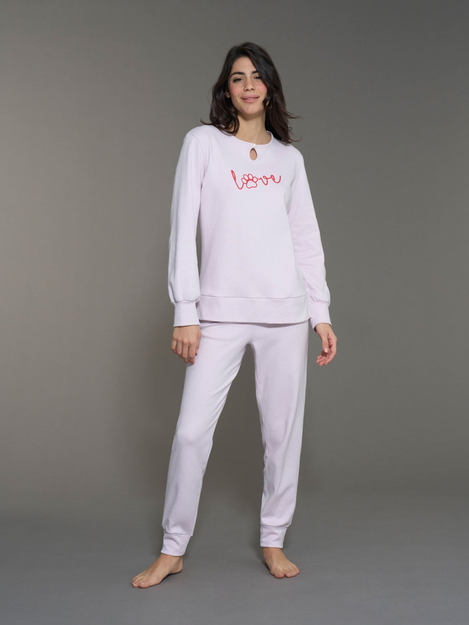 Pigiama con scollo a goccia in interlock di cotone Lavender Fog