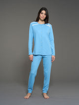 Pigiama aperto con perline in interlock di cotone Blu Donna - Ragno