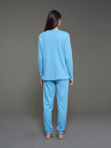 Pigiama aperto con perline in interlock di cotone Blu Donna - Ragno