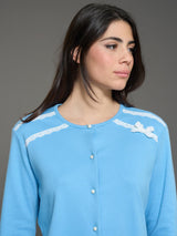Pigiama aperto con perline in interlock di cotone Blu Donna - Ragno