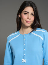 Camicia da notte a serafino in interlock di cotone Blu Donna - Ragno