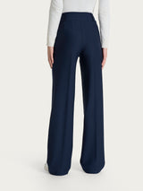Pantalón ancho con bolsillos y pinzas en azul «Compact» para mujer - Ragno